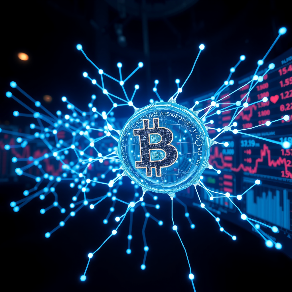 Advanced artificial intelligence neural network processing real-time USD currency data with glowing blue connections, financial charts, and machine learning algorithms analyzing market trends on futuristic digital displays