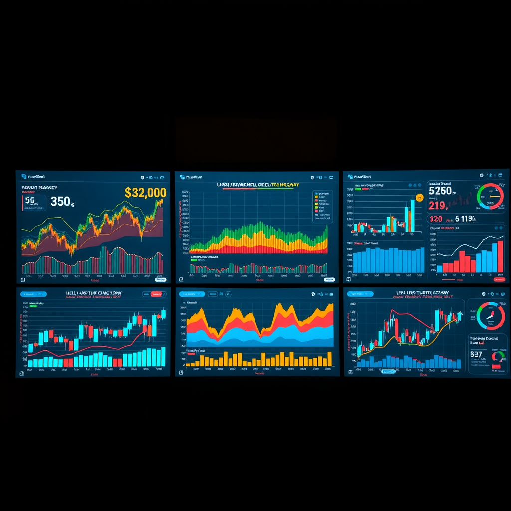 Modern financial dashboard displaying machine learning models analyzing USD currency trends with neural network visualizations, real-time data streams, and predictive analytics charts on multiple screens