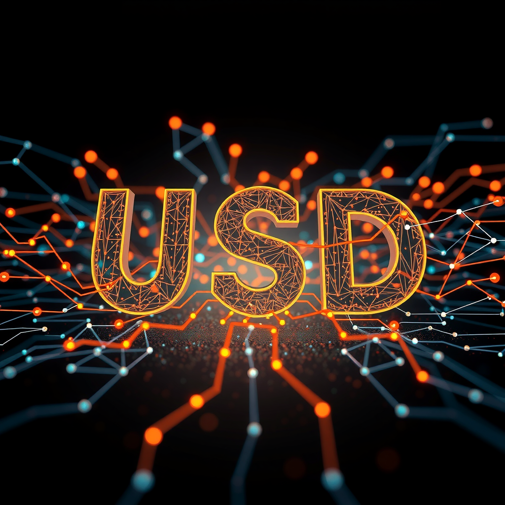 Visual representation of USD AI content topics including AI algorithms, financial analysis, and digital systems