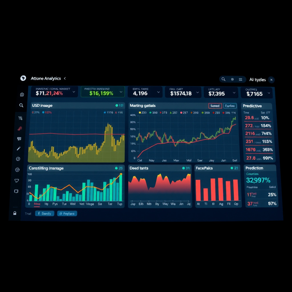 AI-powered financial analytics dashboard displaying USD market data and predictive insights